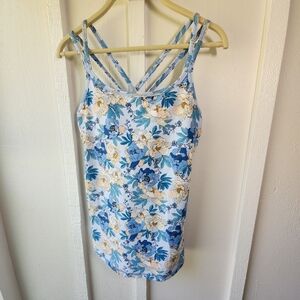 Kiragrace Blue Peony Tank Built In Bra Strappy Back Size Medium